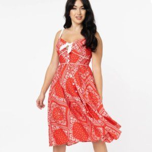 Unique Vintage Red Bandana Print Rockie Swing Dress